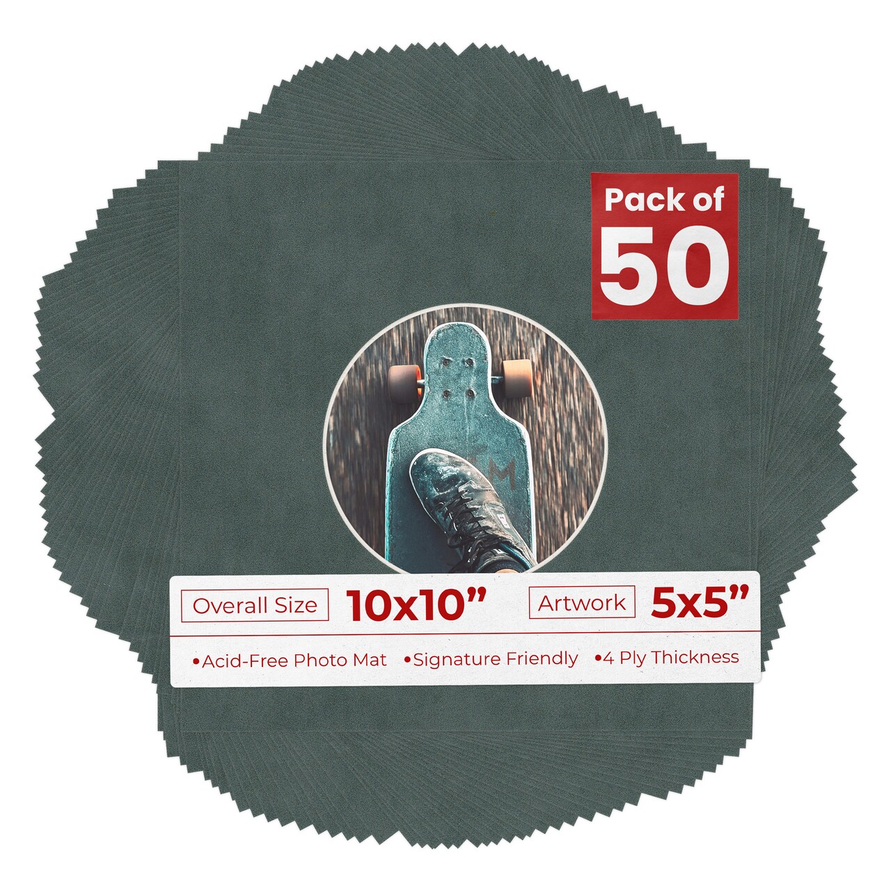 Dark Grey Suede Mat Board for 10x10 Frames - Circle Opening for 5x5 Photos